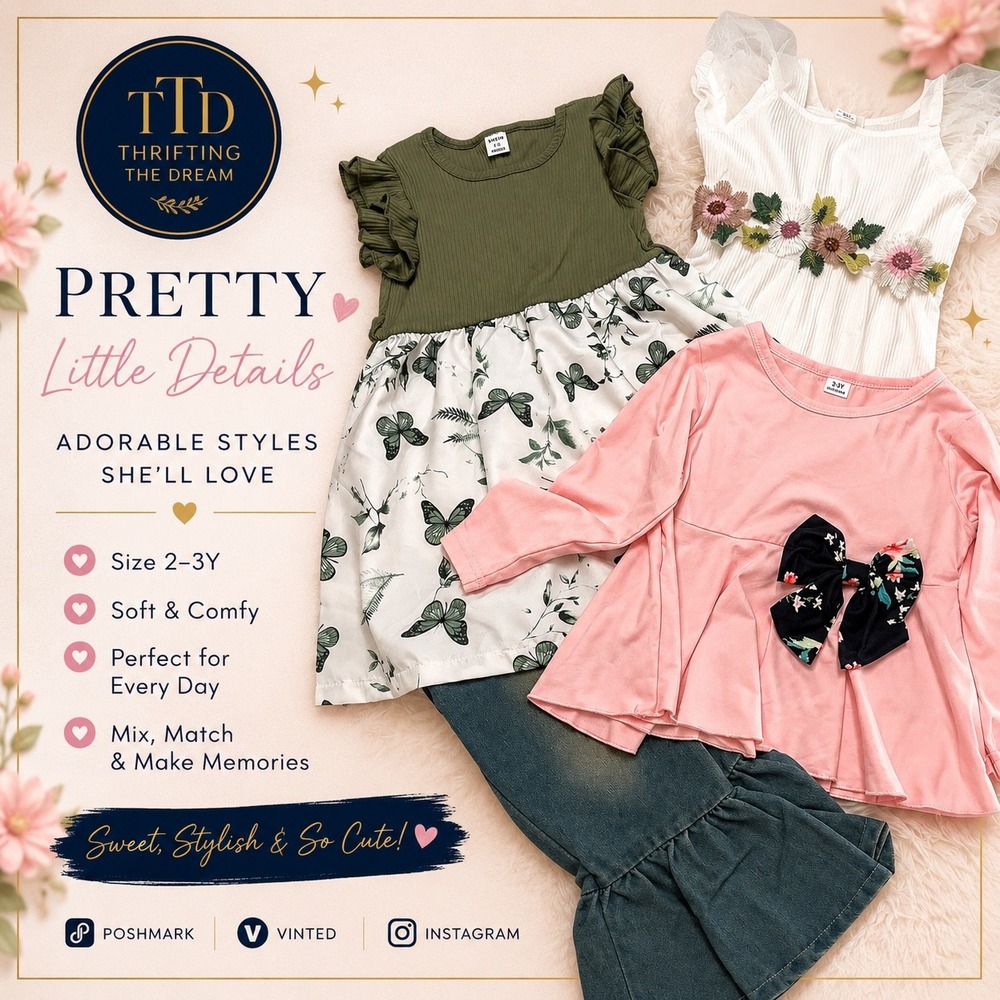 SHEIN Toddler Girls Outfit Bundle Butterfly Dress Floral Romper Flare Pants 2-3Y